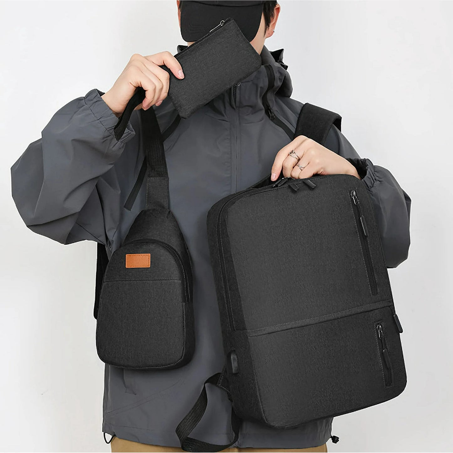 Sac à dos moderne pour les études et le voyage 3Pcs - حقيبة ظهر عصرية للدراسة والسفر – 3 قطع