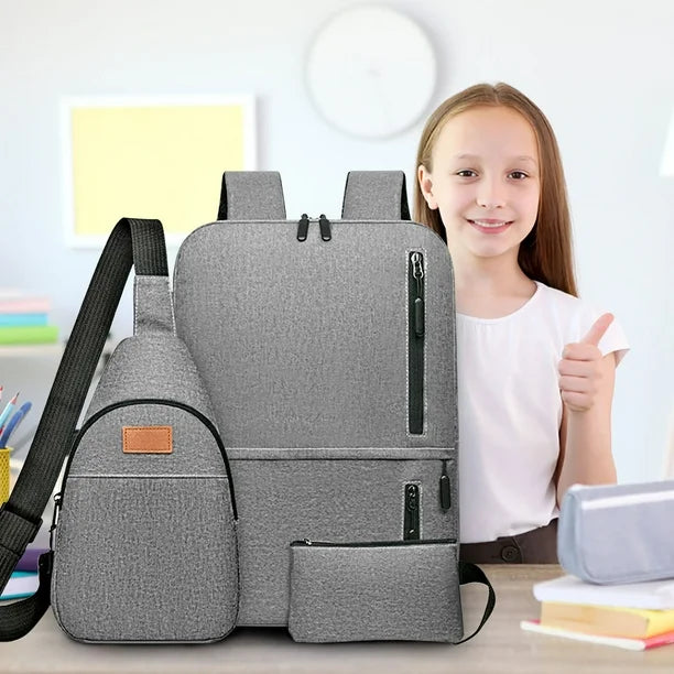 Sac à dos moderne pour les études et le voyage 3Pcs - حقيبة ظهر عصرية للدراسة والسفر – 3 قطع