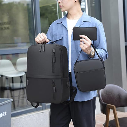 Men's Business Bag Set USB High Capacity Laptop Backpack Double Shoulder Bag USB ثلاث حقائب مع منفذ