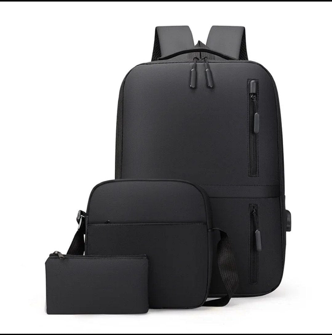 Men's Business Bag Set USB High Capacity Laptop Backpack Double Shoulder Bag USB ثلاث حقائب مع منفذ