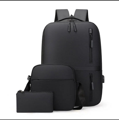 Men's Business Bag Set USB High Capacity Laptop Backpack Double Shoulder Bag USB ثلاث حقائب مع منفذ