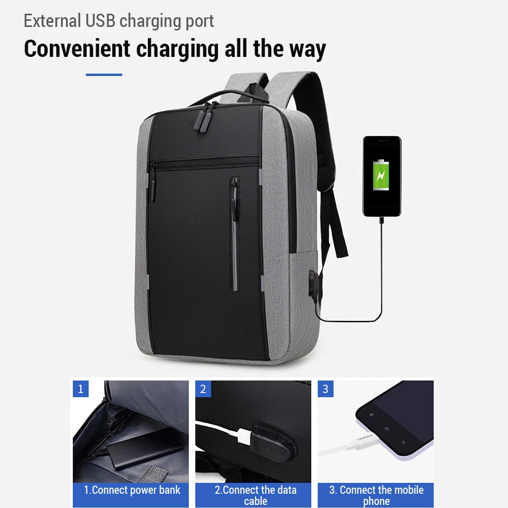 Men's Business Bag Set USB High Capacity Laptop Backpack Double Shoulder Bag USB ثلاث حقائب مع منفذ